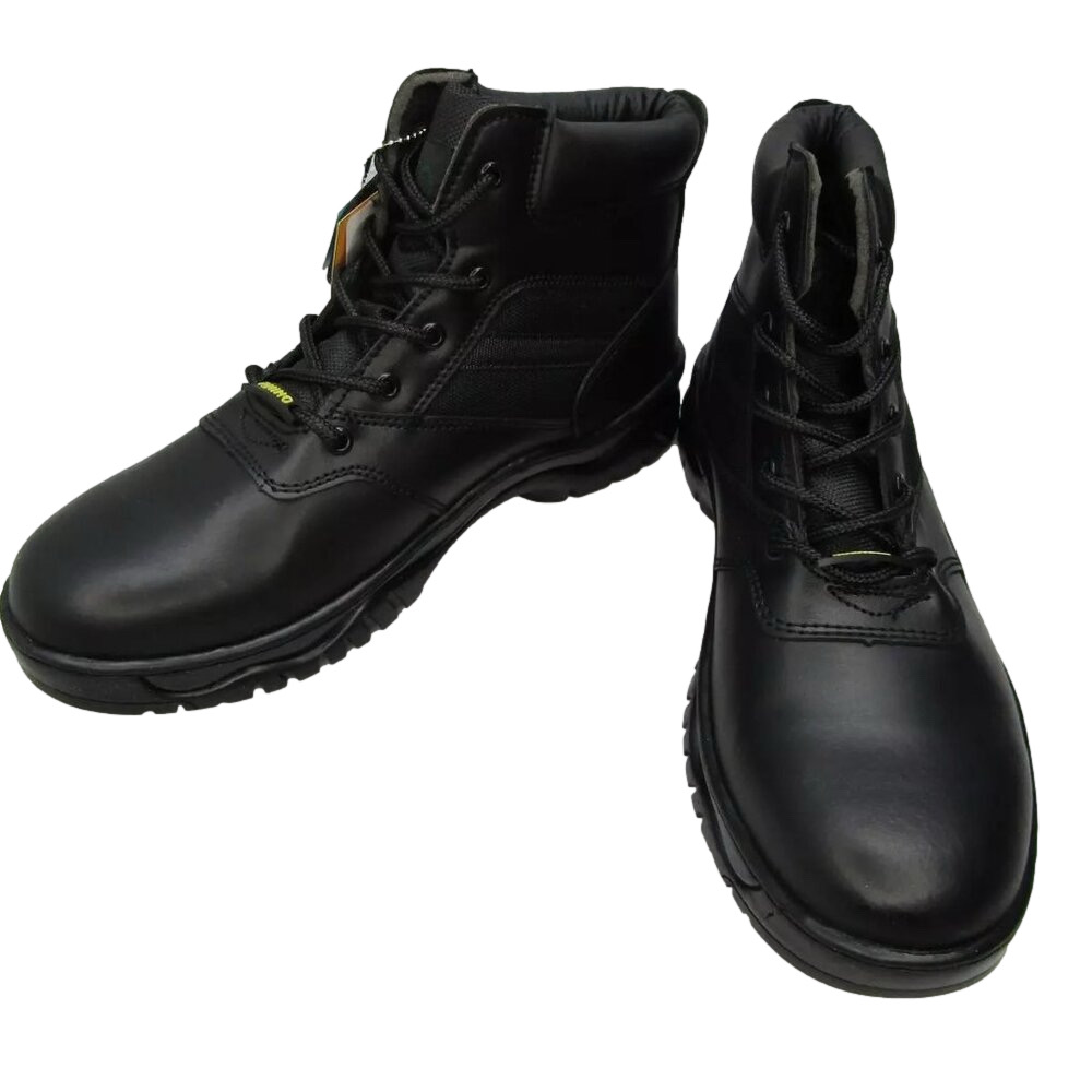 NEW RHINO 6" Tactical Safety Work Boots Black Leather Lace Slip Resist Size 10